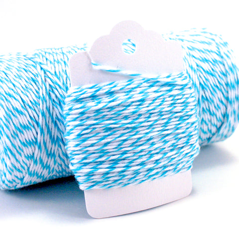 Aqua and white striped baker's twine - 4-ply in the length of your choice
