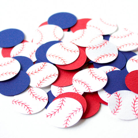 Baseball confetti for spreading on tables - 1 inch in diameter with your choice of accent colors. 