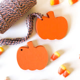 Halloween pumpkin shaped tags, pre-strung with twine - your choice of quantity and colors