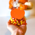 Halloween pumpkin shaped tags, pre-strung with twine - your choice of quantity and colors