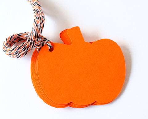 Halloween pumpkin shaped tags, pre-strung with twine - your choice of quantity and colors