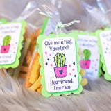 Personalized cactus Valentine Tags - Give me a hug, Valentine! - 3 x 2 inches, 2 layers, lime green backing