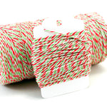 Christmas 4-ply twine with red, green, and white strands - thin string for holiday gift wrap
