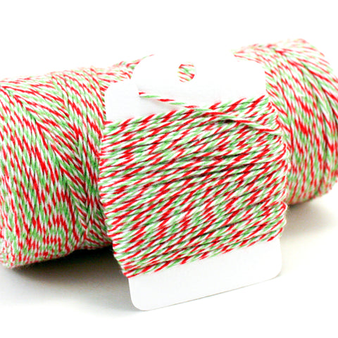 Christmas 4-ply twine with red, green, and white strands - thin string for holiday gift wrap