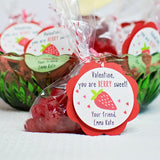 Strawberry Valentine tags, handmade and personalized for treat bags 