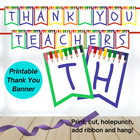 Printable Thank you Colored Pencil Banner - Instant Download